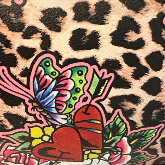 Ed Hardy Leopard Floral Skull Floral Tote Bag Hearts Butterflies New - Picture 7 of 11